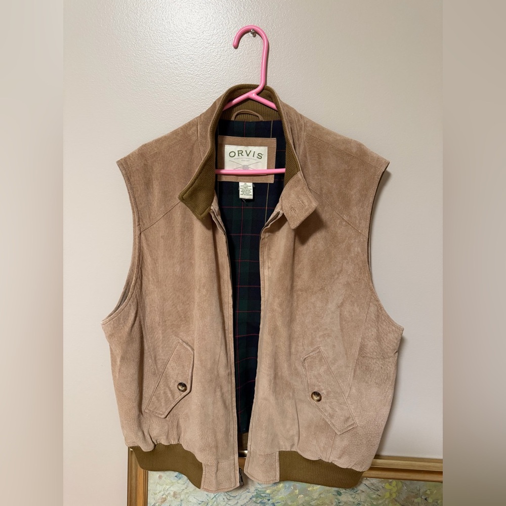 Orvis Suede Leather Vest Women’s XL Tan Full Zip Lined Western Equestrian
